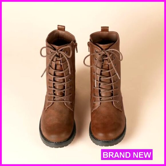 Lace-Up Combat Boots Chunky Lug Sole Ankle Boots Memory Foam Insole - Picture 5 of 7